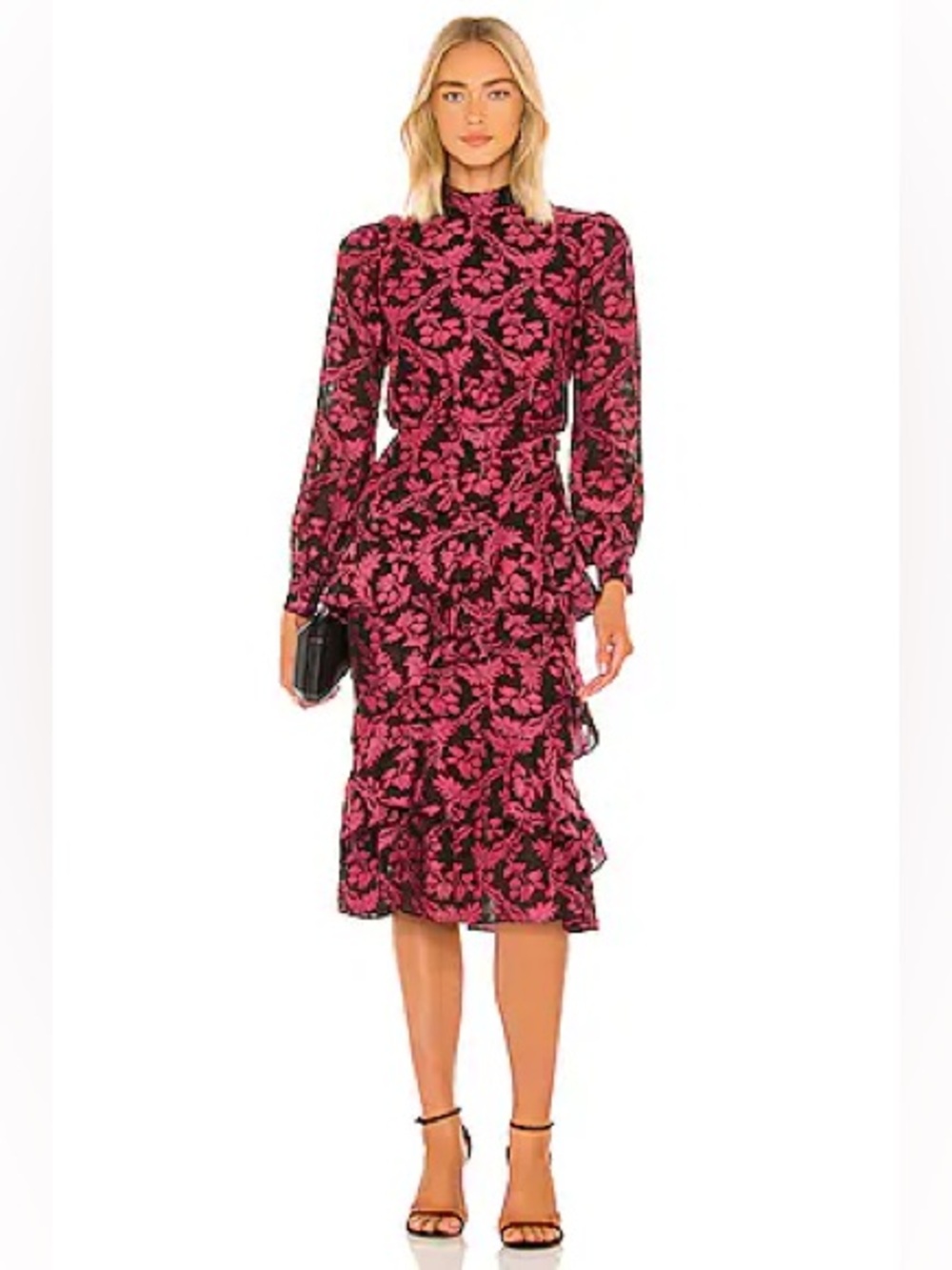 SALONI Isa Ruffle Dress in Black Rouje